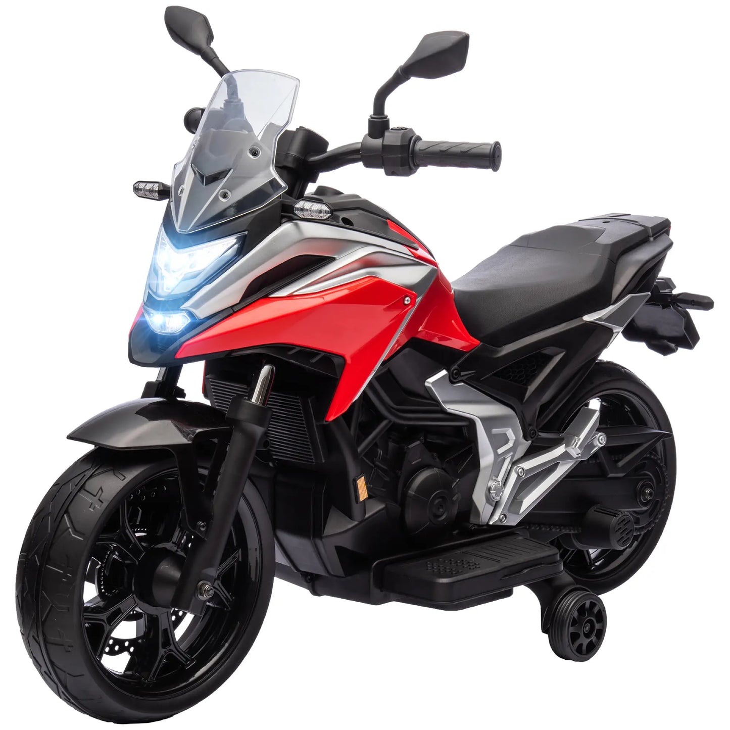 12V Ride on Motorbike for Kids, with Headlights Music Training Wheels, Red Electric Motorcycles Red at Gallery Canada