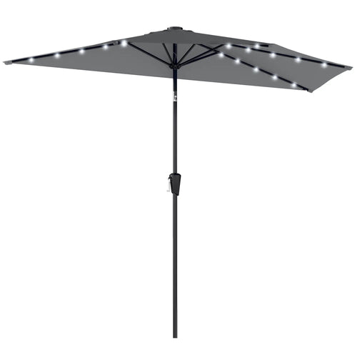 Half Patio Umbrella With Solar LED Lights, 9ft, Dark Grey