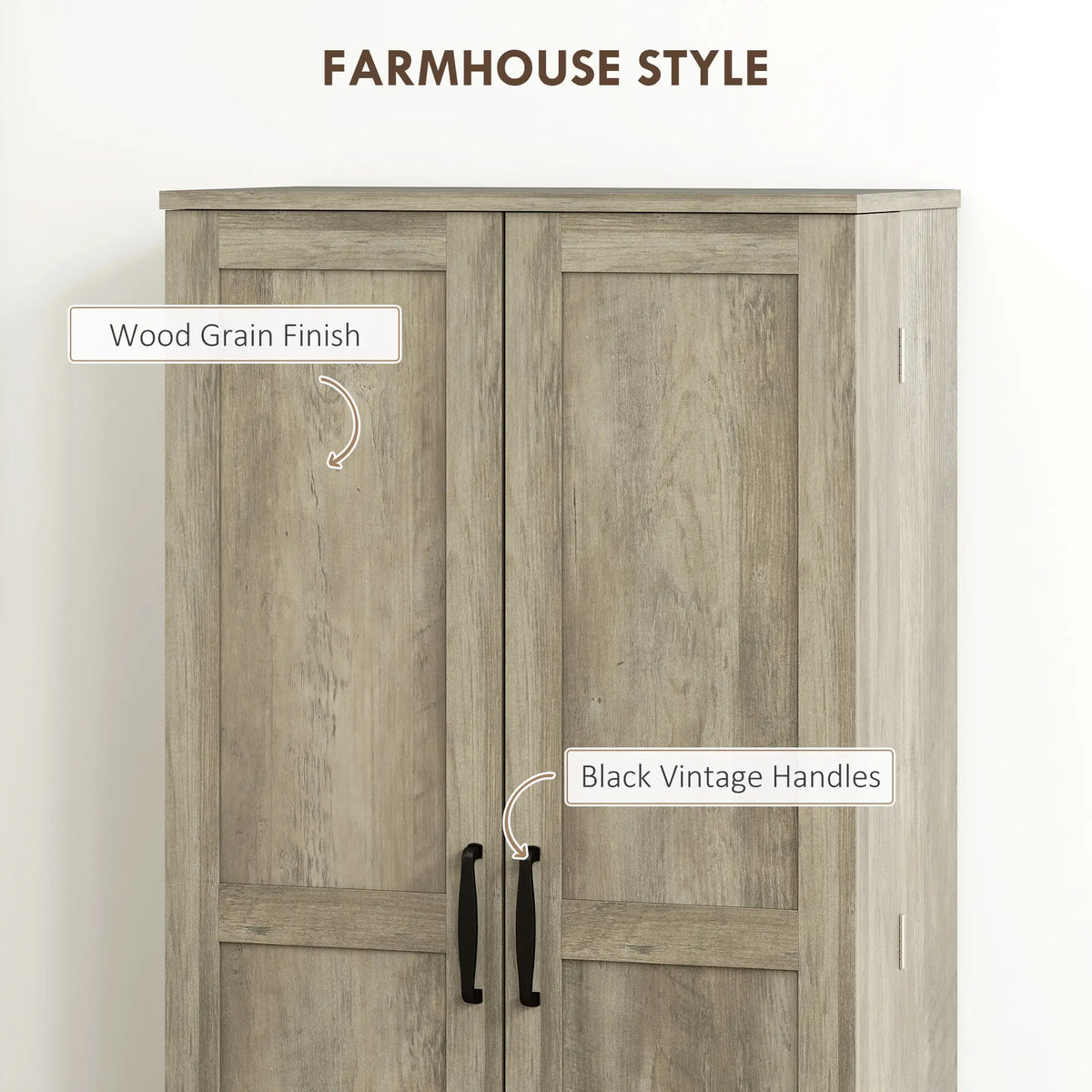 50" Pantry Storage Cabinet, Farmhouse Style, Adjustable Shelves, Distressed Grey, Grey Kitchen Pantry Cabinets at Gallery Canada