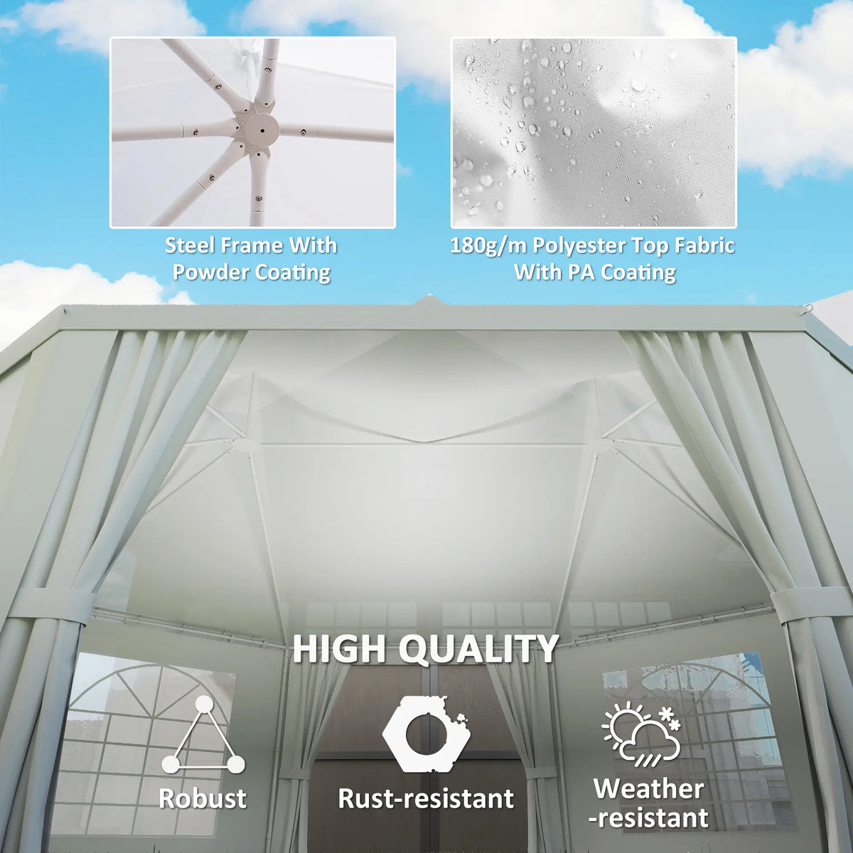 16' x 22' White High Peak Octagonal Wedding Tent, Removable Walls, White