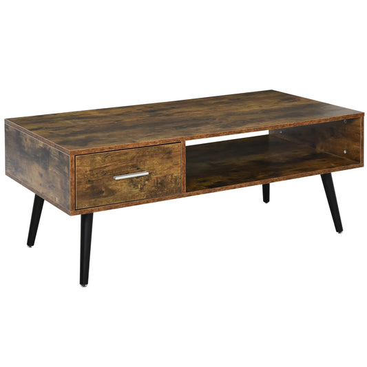 Retro Coffee Table with Storage, Vintage Wooden Side Table, Rustic Brown, Brown Coffee Tables Rustic Brown at Gallery Canada