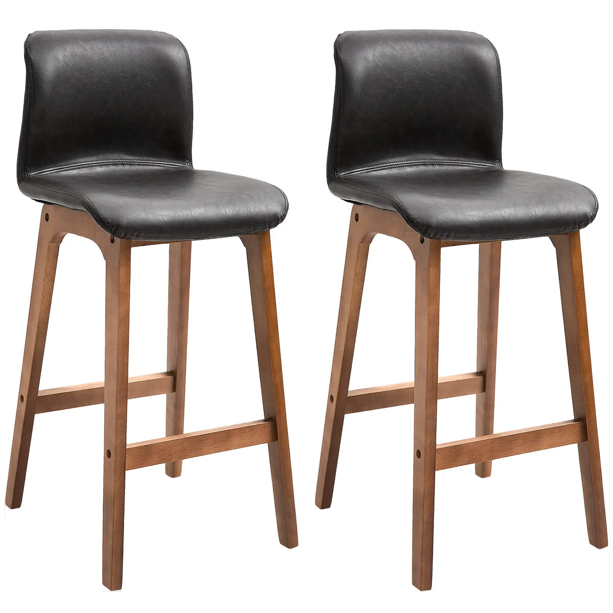 Modern Bar Stools Set of 2, Counter Height, PU Leather, Wooden Frame, Dark Brown Bar Stools Dark Brown, Natural Wood at Gallery Canada