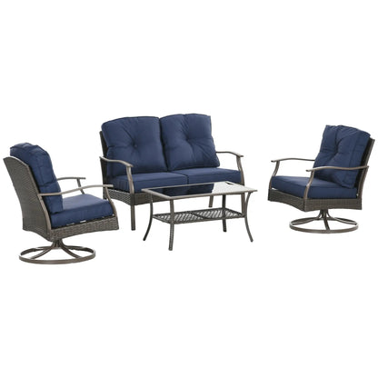 4 Pcs PE Rattan Wicker Sofa Set, Outdoor Conversation Furniture, Navy Blue Patio Furniture Sets at Gallery Canada