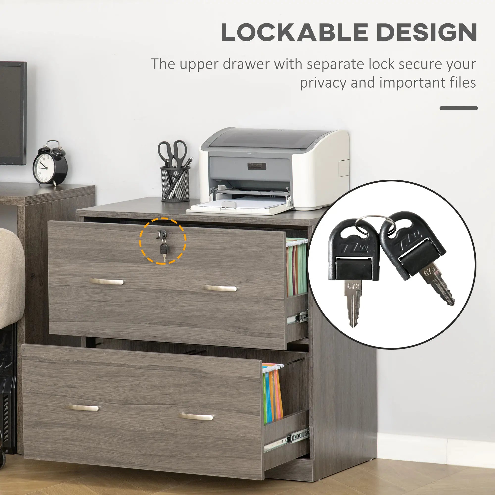 2 Drawer File Cabinet with Lock, Hanging Bar, Letter Size, Grey Office Cabinets & Cupboards at Gallery Canada