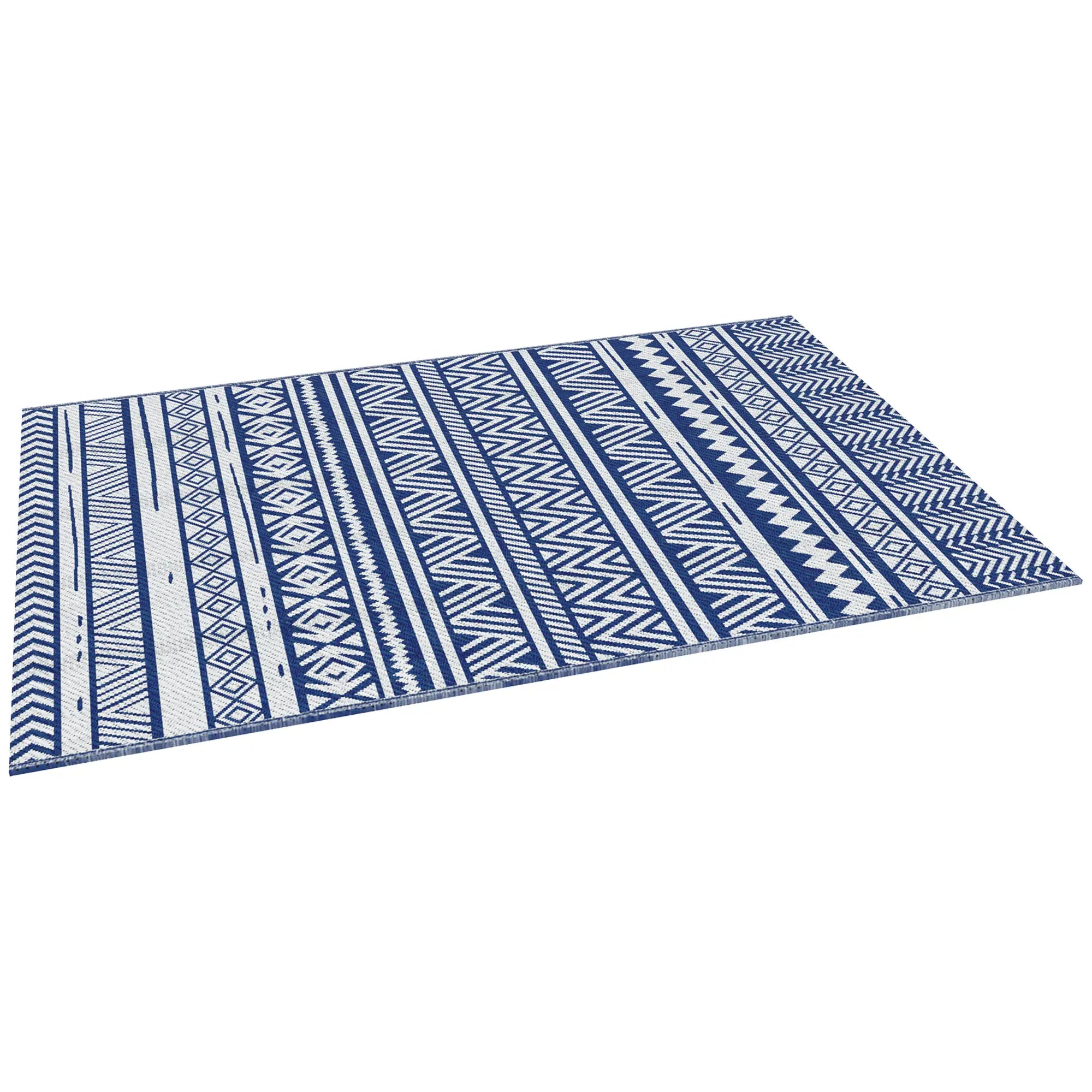 Reversible Outdoor Rug, Patio Floor Mat, 6' x 9', White, Dark Blue Garden Decor Dark Blue and White at Gallery Canada