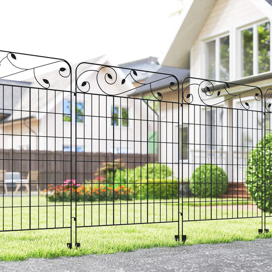 Outdoor Metal Garden Fence Panels, Animal Barrier, 4 Pack, Square Vines Garden Fences Black at Gallery Canada