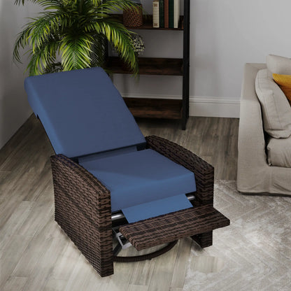 Outdoor Rattan Wicker Lounge Chair with Footrest &; Soft Cushion for Patio, Garden, Backyard, Dark Blue Patio Chairs at Gallery Canada