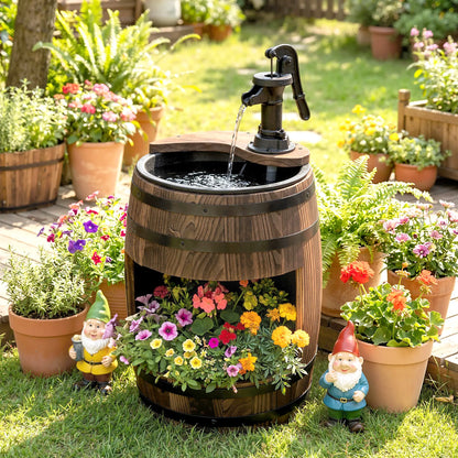 Wooden Outdoor Fountain, Electrical Barrel Waterfall, 3600r/min Pump, Carbonized Water Fountains at Gallery Canada