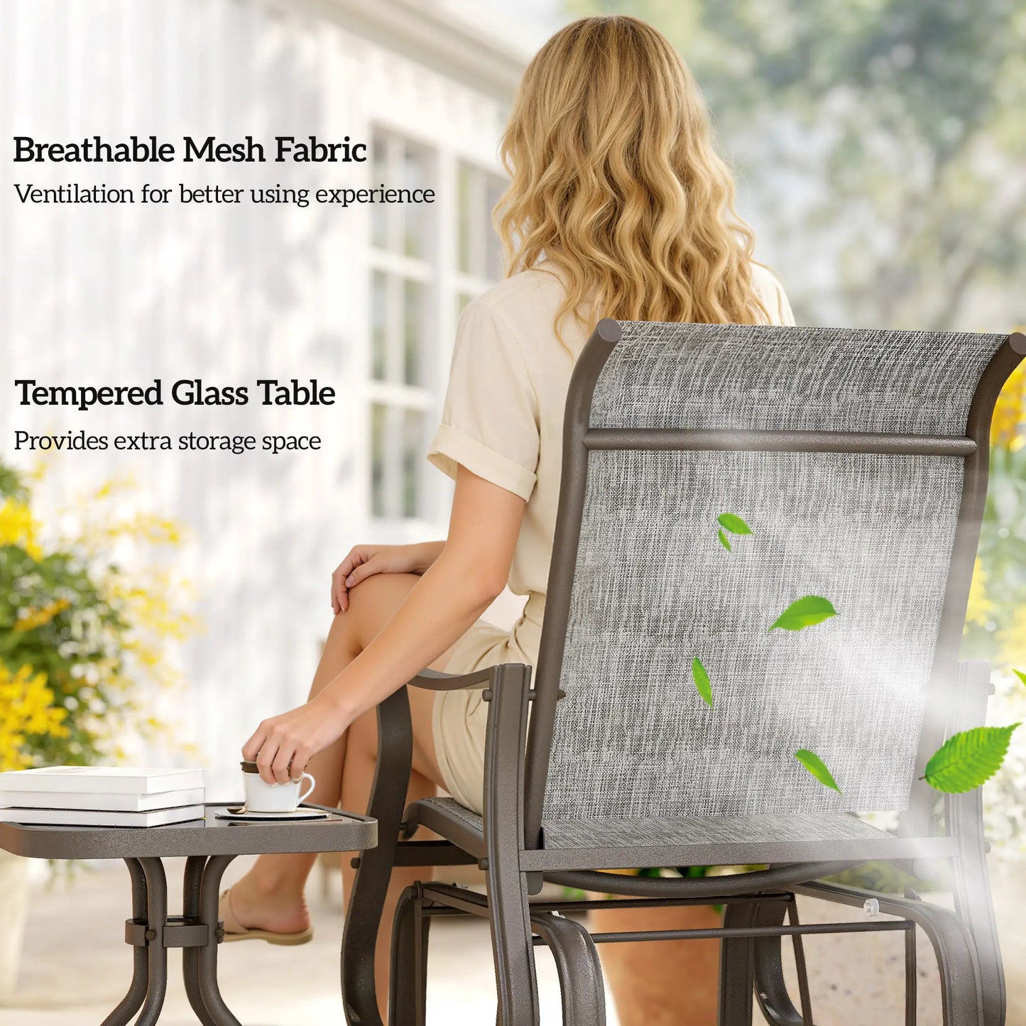 3 Pc Gliding Rocking Chair Bistro Tea Table Set, Grey Bistro Sets at Gallery Canada