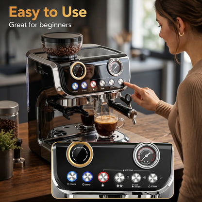 15 Bar Espresso Machine With Grinder & Milk Frother, Stainless Steel, Black Small Kitchen Appliances at Gallery Canada