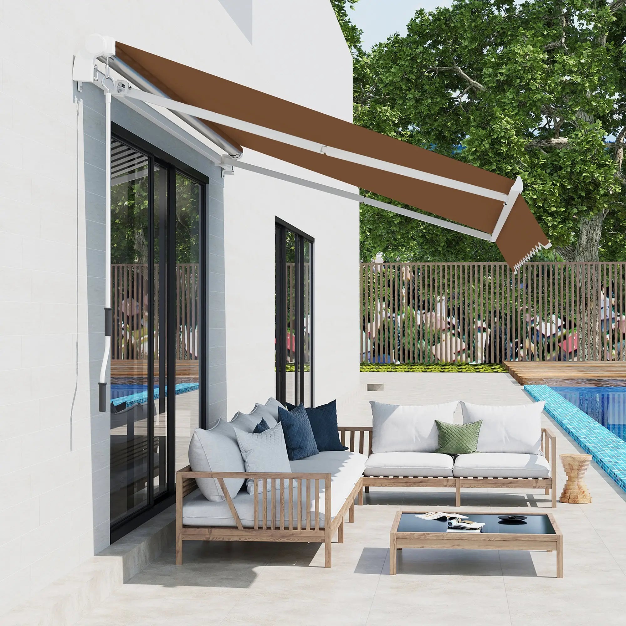 10' x 8' Manual Retractable Awning, Aluminum Frame, UV Protection, Coffee Window Awnings at Gallery Canada