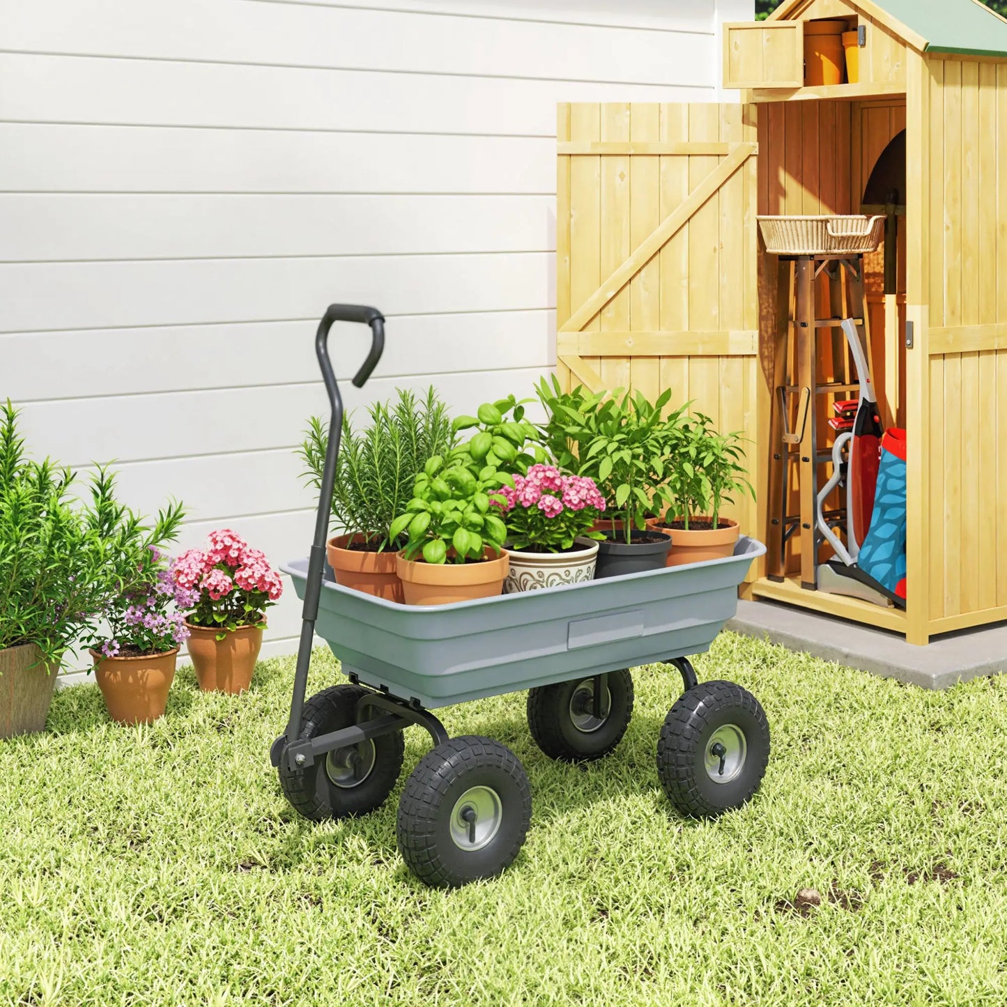 Steel Garden Cart, 10" Pneumatic Tires, 551lbs Capacity, Grey Folding Garden Carts at Gallery Canada