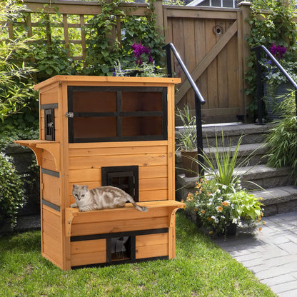 Outdoor Cat House, 3-Tier Kitty Shelter, Weather Resistant, Escape Door Cat Houses at Gallery Canada