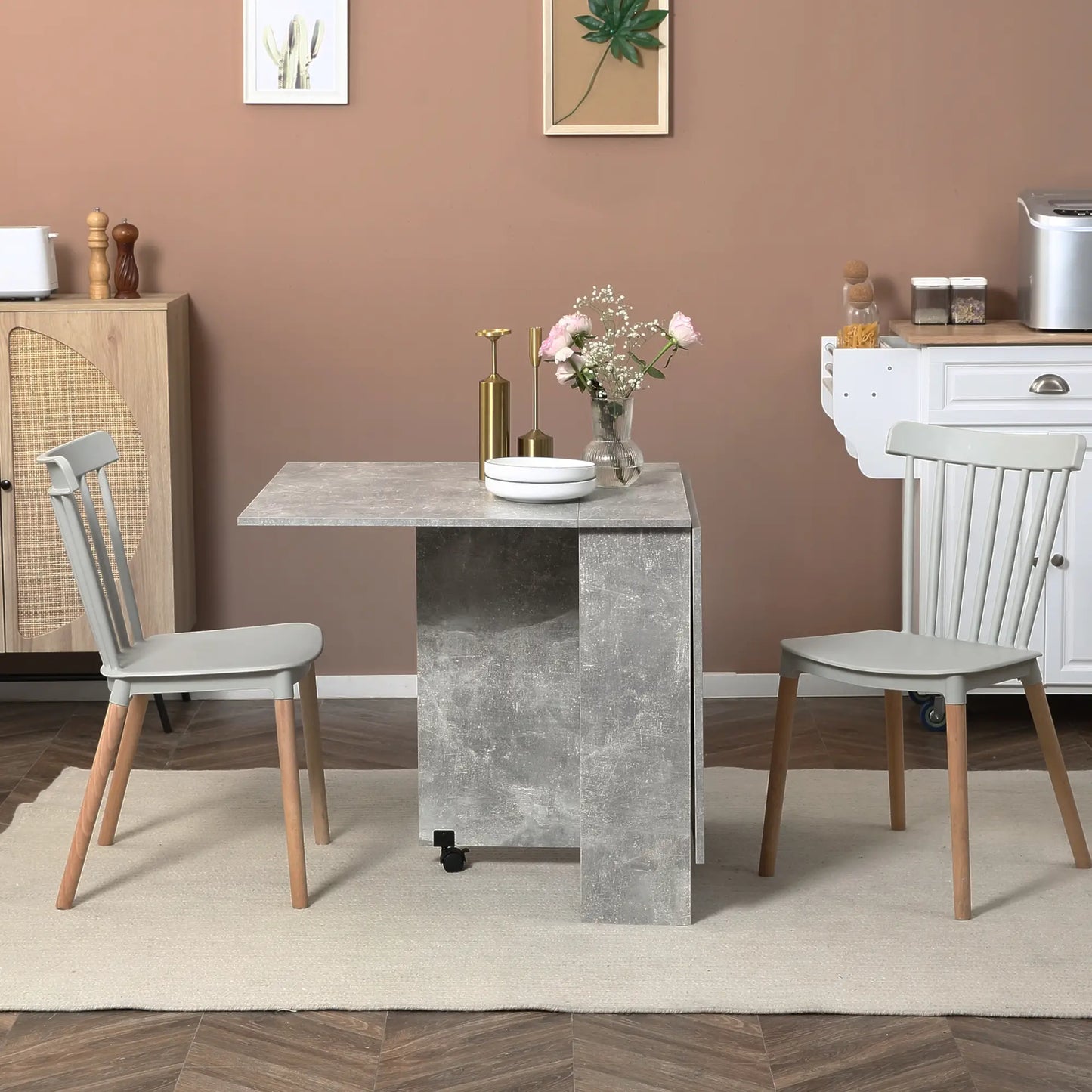 Extendable Dining Table, Collapsible w/ 2-Tier Shelves, Rolling Casters, Grey Bar Tables & Dining Tables at Gallery Canada