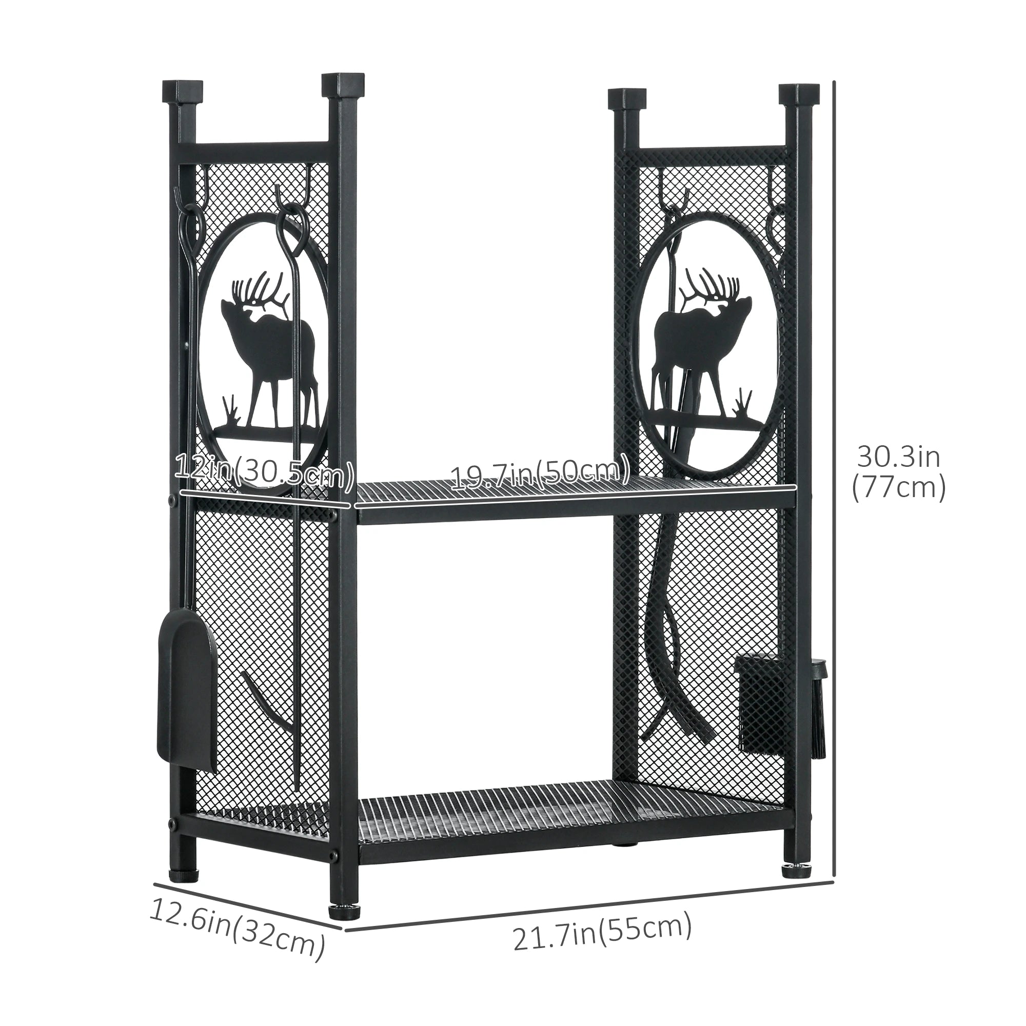2-Tier Firewood Rack, Shovel, Broom, Poker, Tongs, 21.7