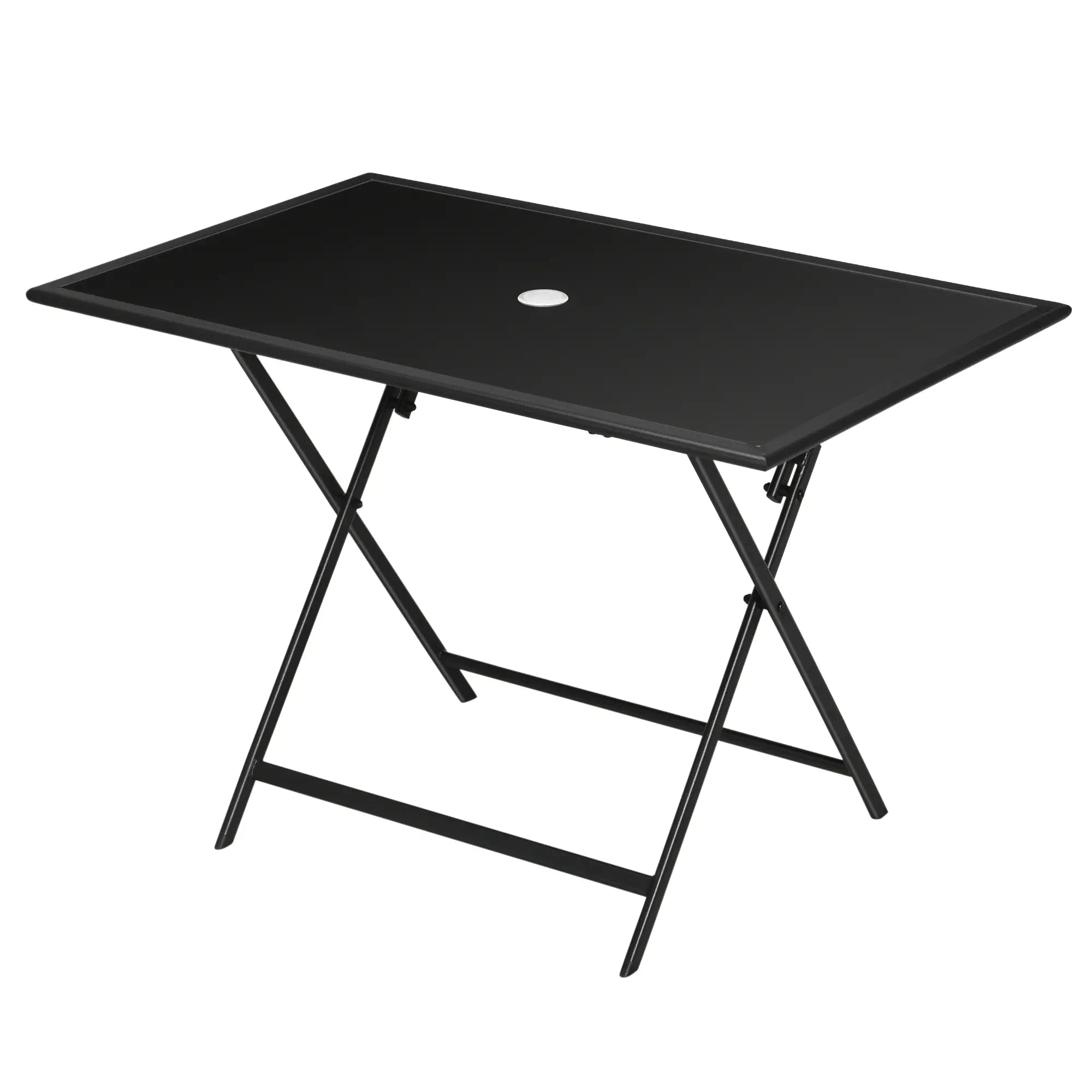 Foldable Outdoor Dining Table With Umbrella Hole, Glass Top, Black Patio Side Tables at Gallery Canada
