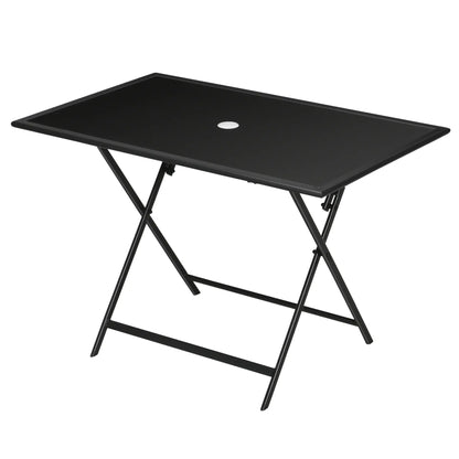Foldable Outdoor Dining Table With Umbrella Hole, Glass Top, Black Patio Side Tables at Gallery Canada