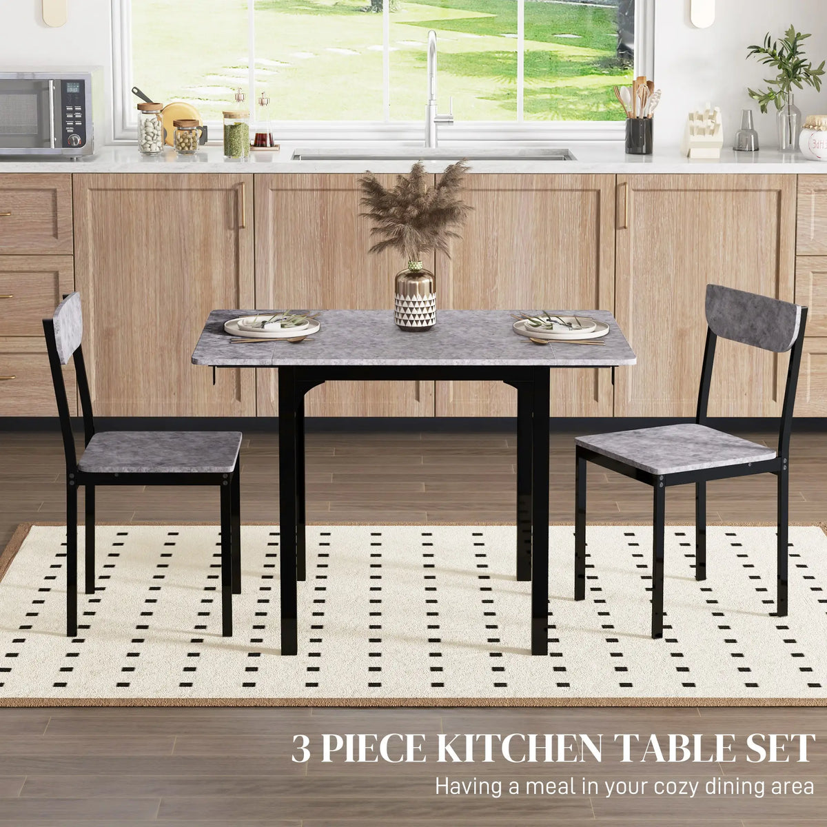 Foldable Dining Table Set for 2, Drop-Leaf Kitchen Table with 2 Chairs Bar Sets at Gallery Canada