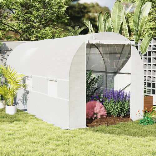 14.6x6.6x6.6ft Walk-in Greenhouse, Portable Garden Plant House, White
