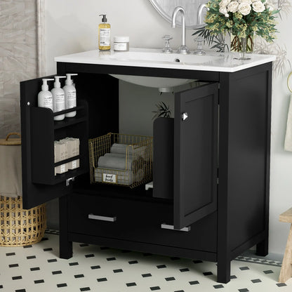 30" Bathroom Vanity, Single Undermount Sink, Soft-Close Doors, Black+White Sink Cabinets at Gallery Canada