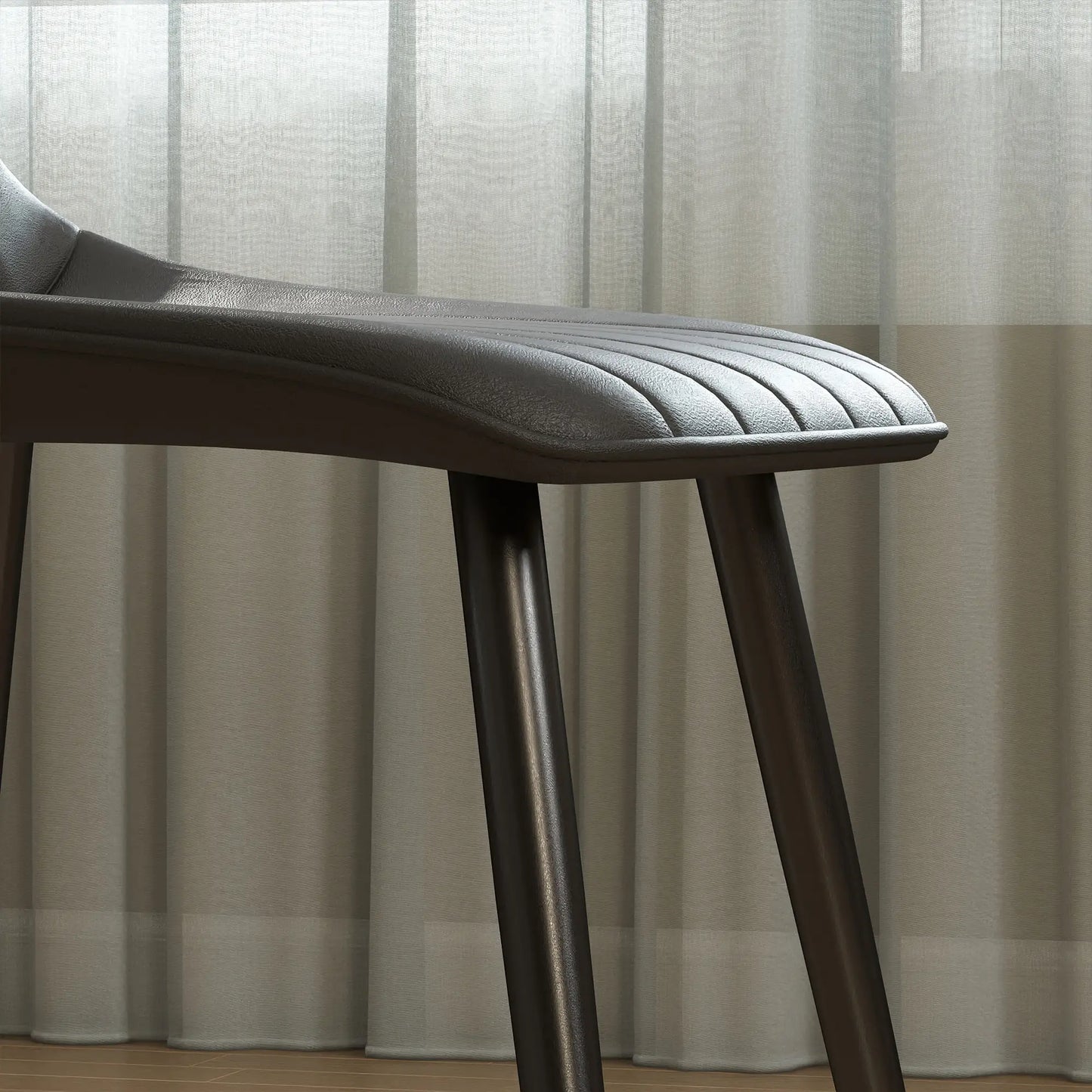 Faux Leather Dining Chairs Set of 4, Black Metal Legs, Black