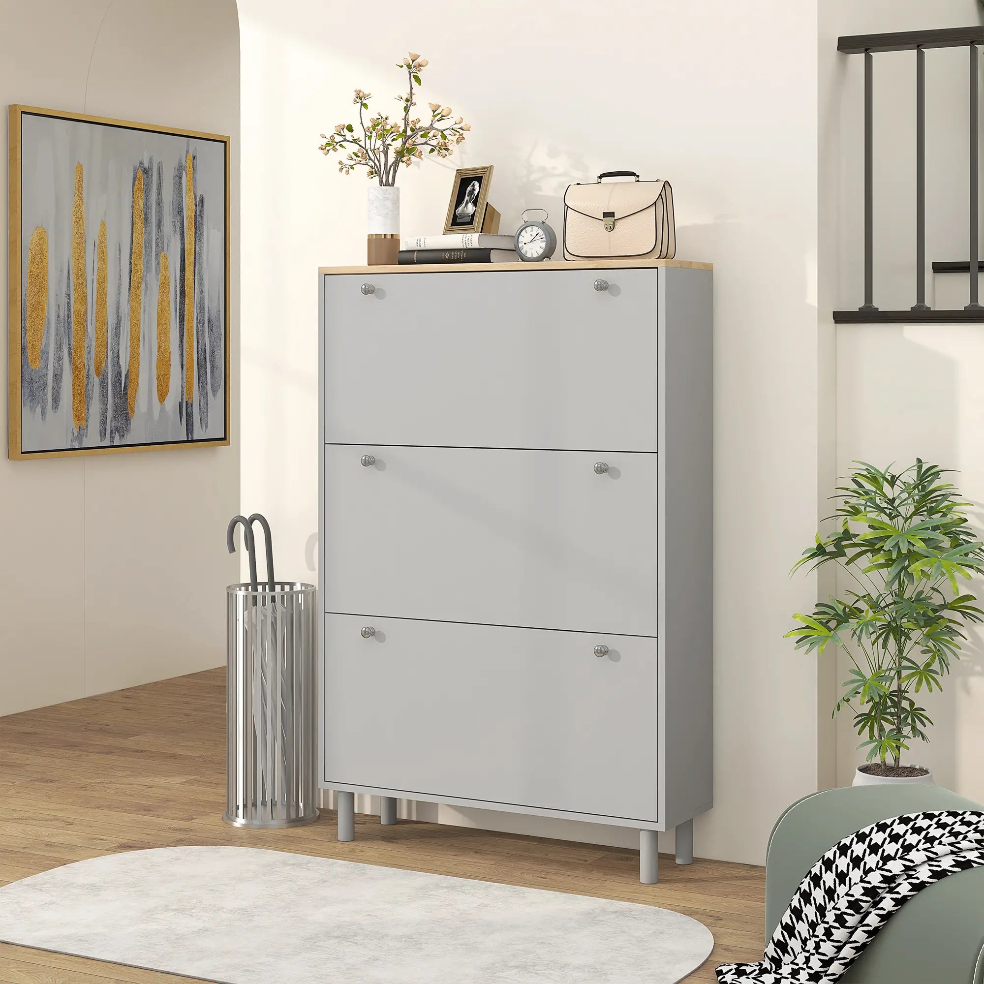 Shoe Storage, 3 Flip Drawers, Adjustable Shelves, 24 Pairs, Grey Shoe Storage Cabinets & Racks at Gallery Canada