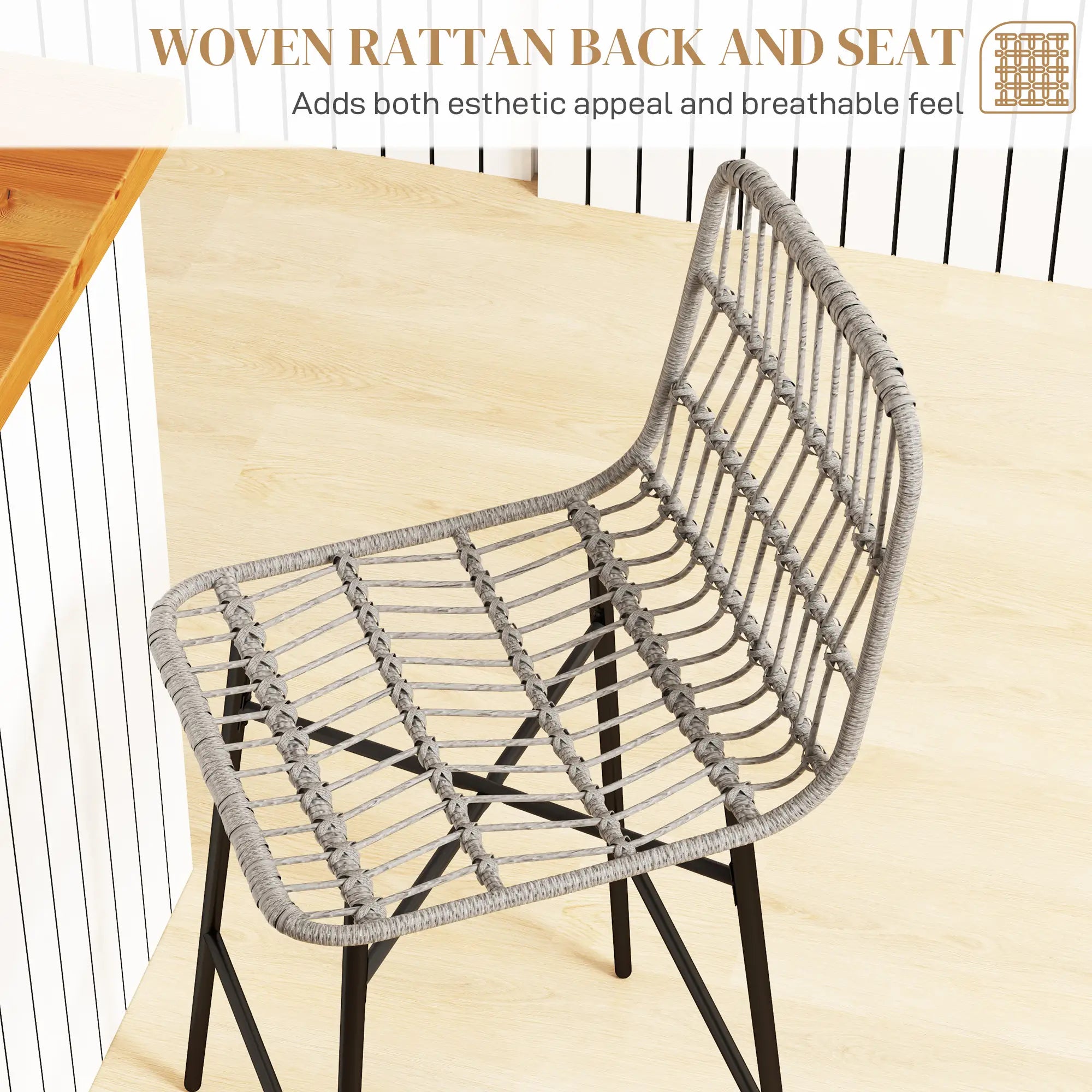 Rattan Counter Height Bar Stools, Set of 2, 26