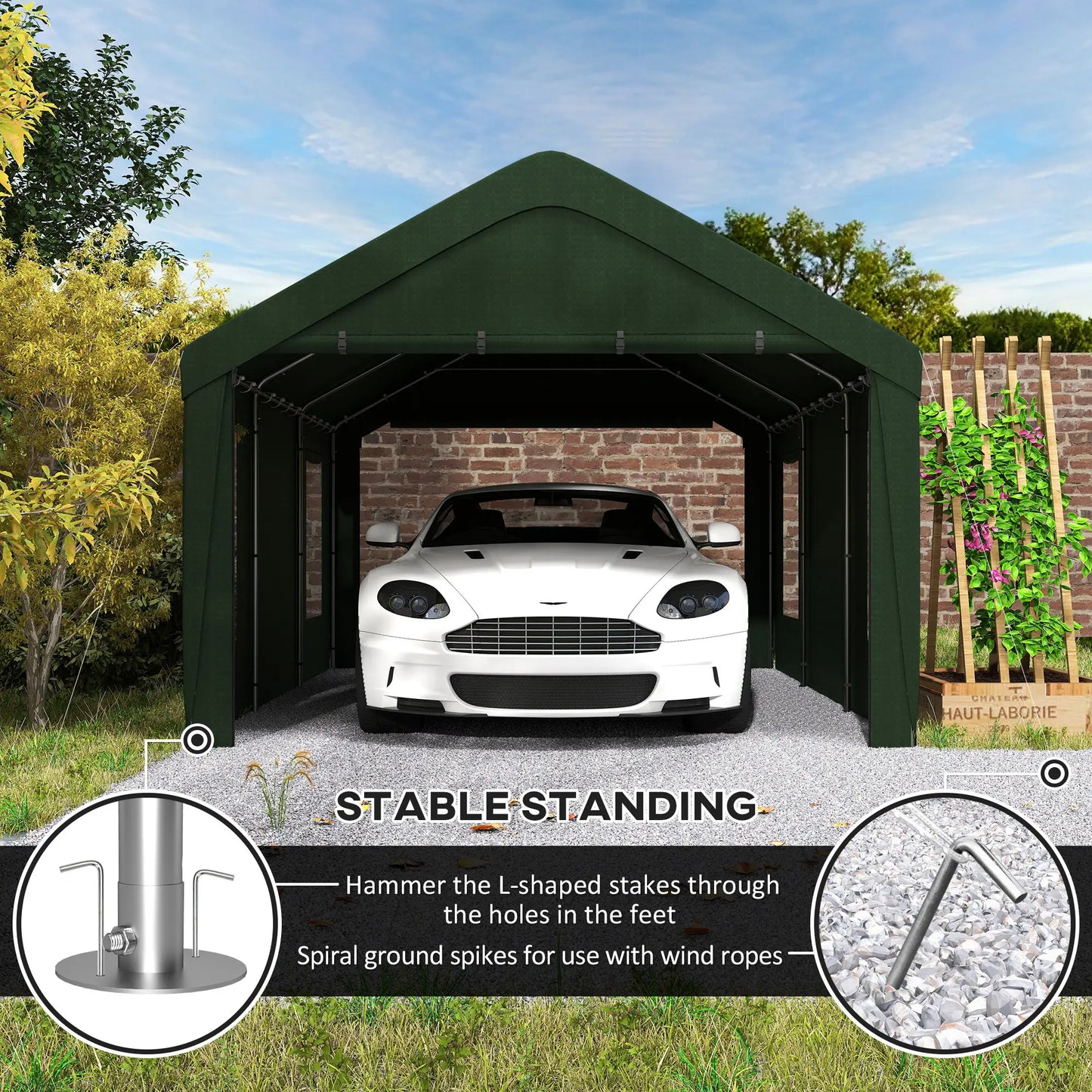 12 x 20ft Carport, 2 Roll-Up Doors, 4 Windows, Dark Green Car Shelters at Gallery Canada