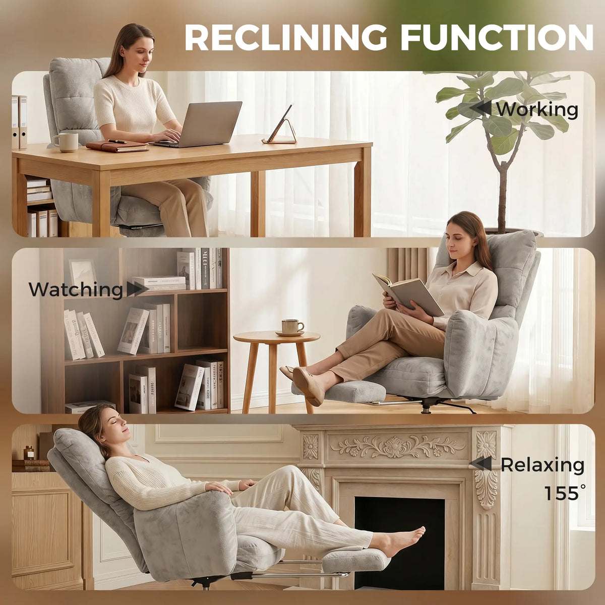 Ergonomic Reclining Gaming Chair With Foot Rest, Light Grey Office Chairs at Gallery Canada