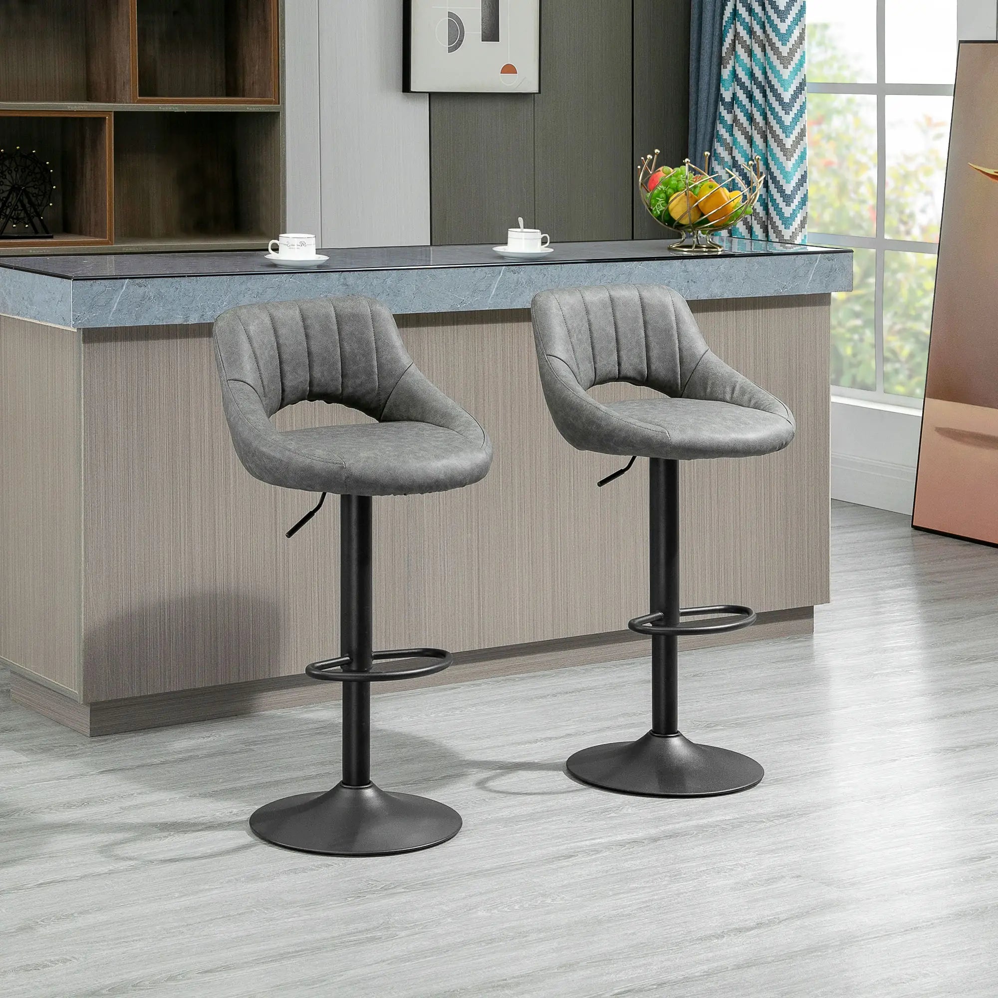 Swivel Counter Height Barstools Set of 2, Adjustable Height, Faux Leather, Grey Bar Stools at Gallery Canada