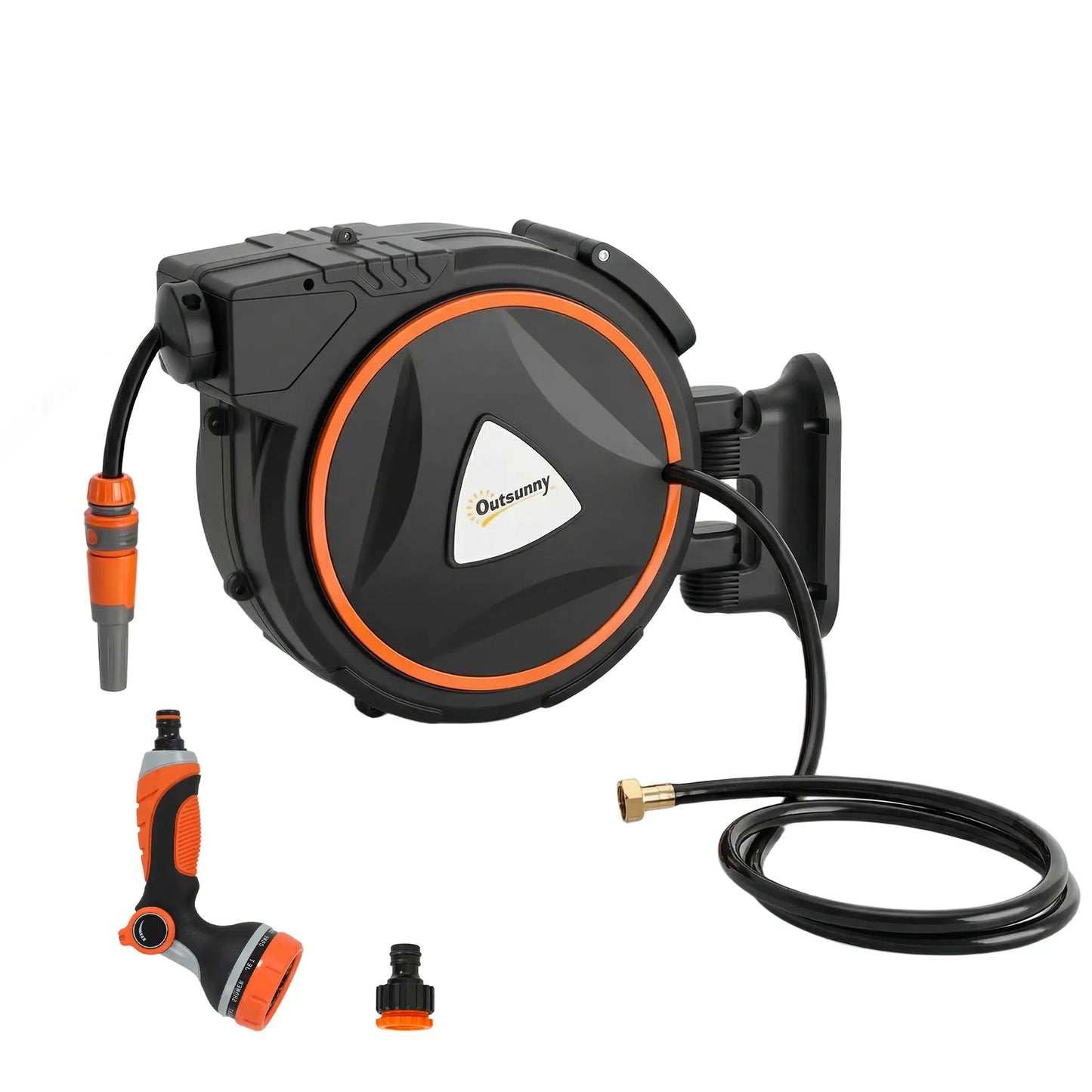 1/2" x 59ft Retractable Wall Mounted Hose Reel, 12-Pattern Nozzles Garden Accessories Orange at Gallery Canada