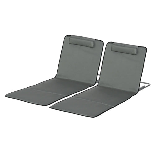 Set of 2 Folding Sun Lounger Chairs, Adjustable Back, Steel Frame, Head Pillow, Carry Bag, Grey