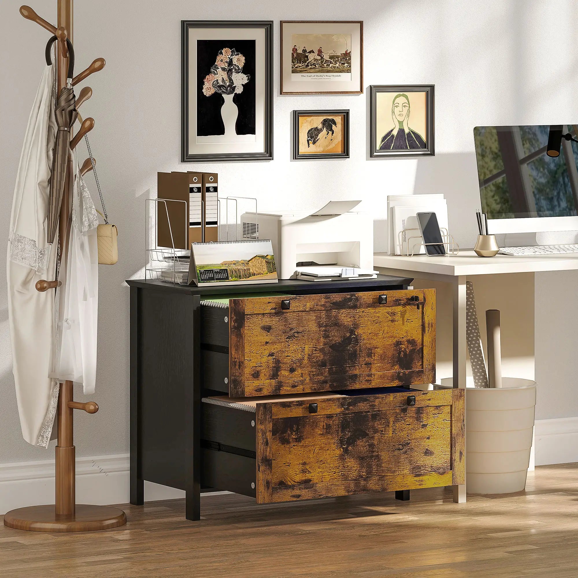 2 Drawer File Cabinet, Lockable, Adjustable Hanging Bar, Letter, A4 Size, Rustic Brown Office Cabinets & Cupboards at Gallery Canada