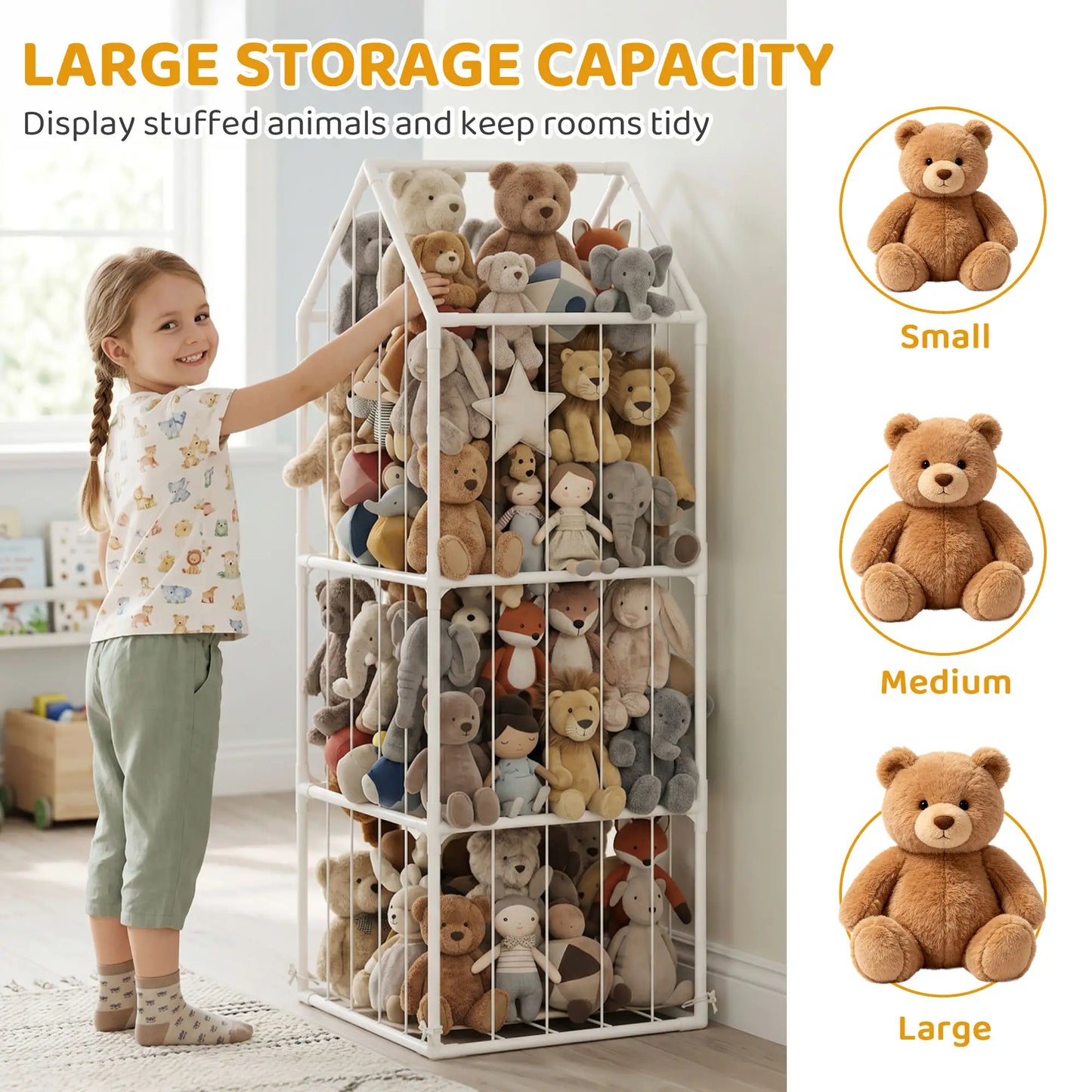 Stuffed Animal Storage Organizer, Waterproof Bottom, 47x47x132cm, no color Baby & Kids Storage at Gallery Canada