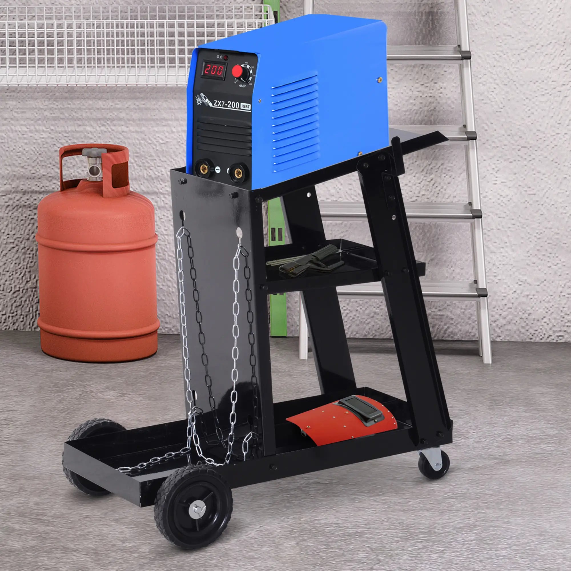 3 Tier Welding Cart, Welder Trolley, Garage Cart for Tanks Gas Bottles, Black Tool Organizers at Gallery Canada