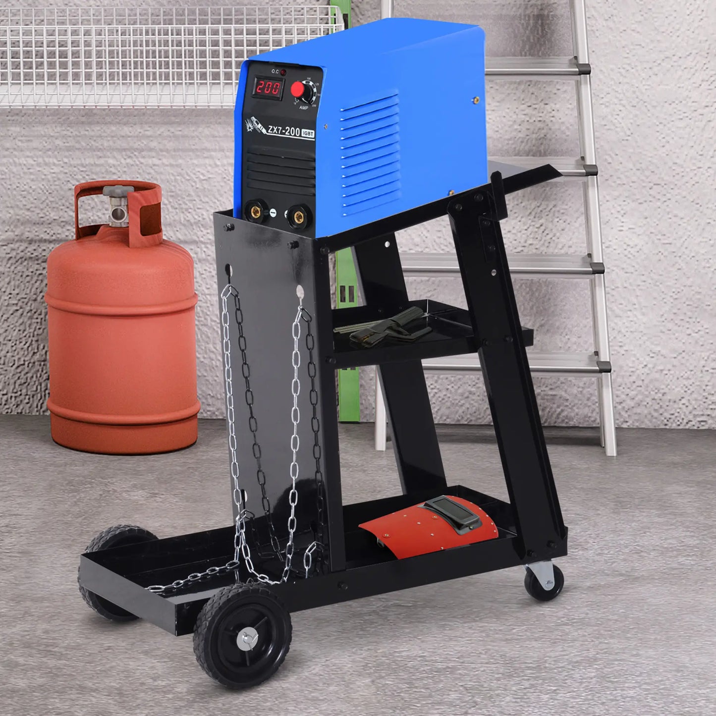 3 Tier Welding Cart, Welder Trolley, Garage Cart for Tanks Gas Bottles, Black Tool Organizers at Gallery Canada