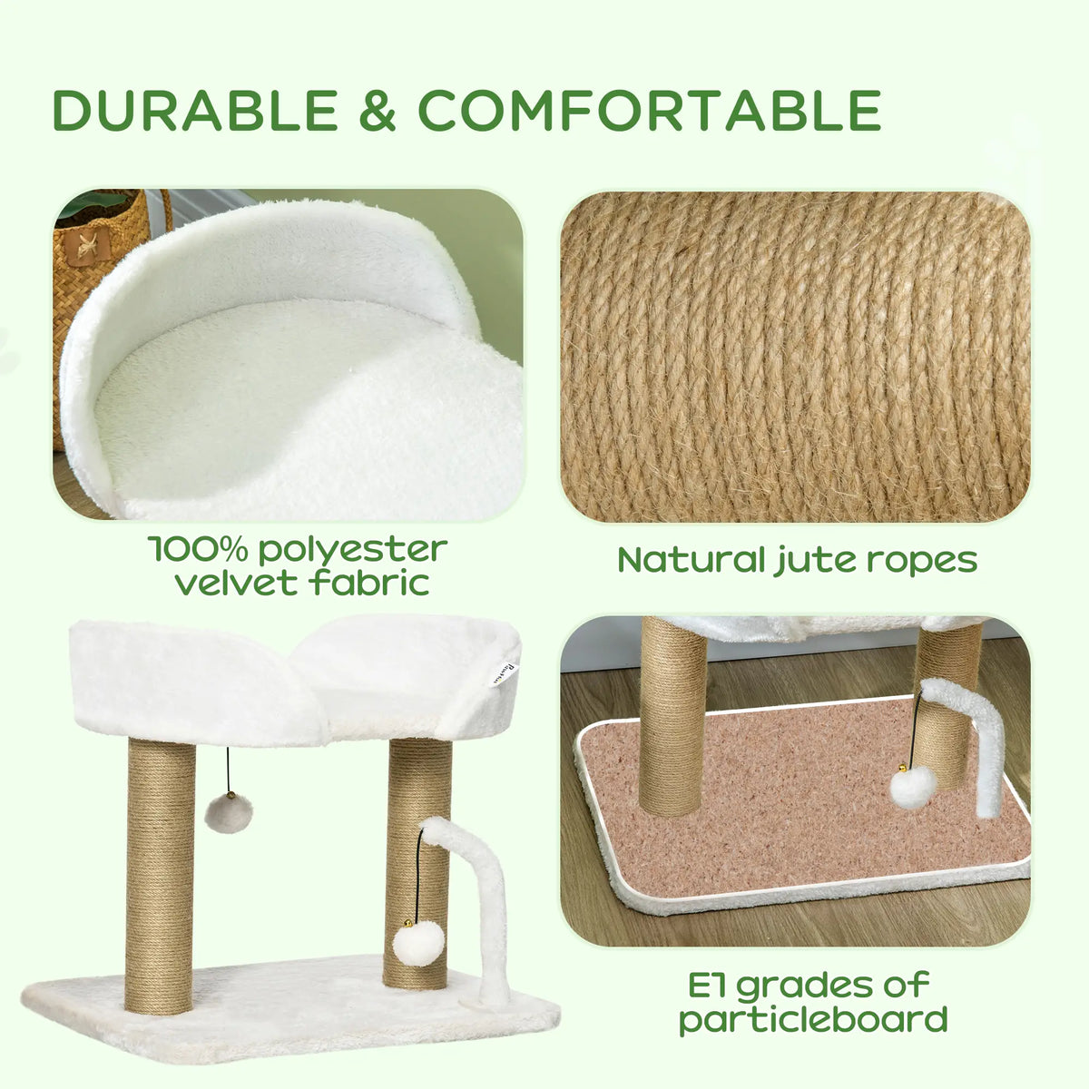Small Cat Tower Condo, Jute Scratching Posts, Top Perch, Dangling Balls, White Cat Trees at Gallery Canada