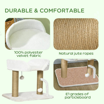 Small Cat Tower Condo, Jute Scratching Posts, Top Perch, Dangling Balls, White Cat Trees at Gallery Canada