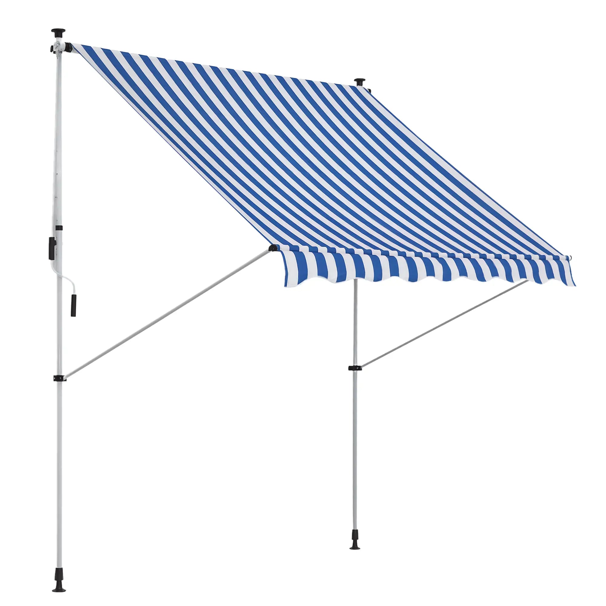 6.6'x5' Manual Retractable Patio Awning, Sun Shade, Water Resistant, Blue Door Awnings Blue and White at Gallery Canada