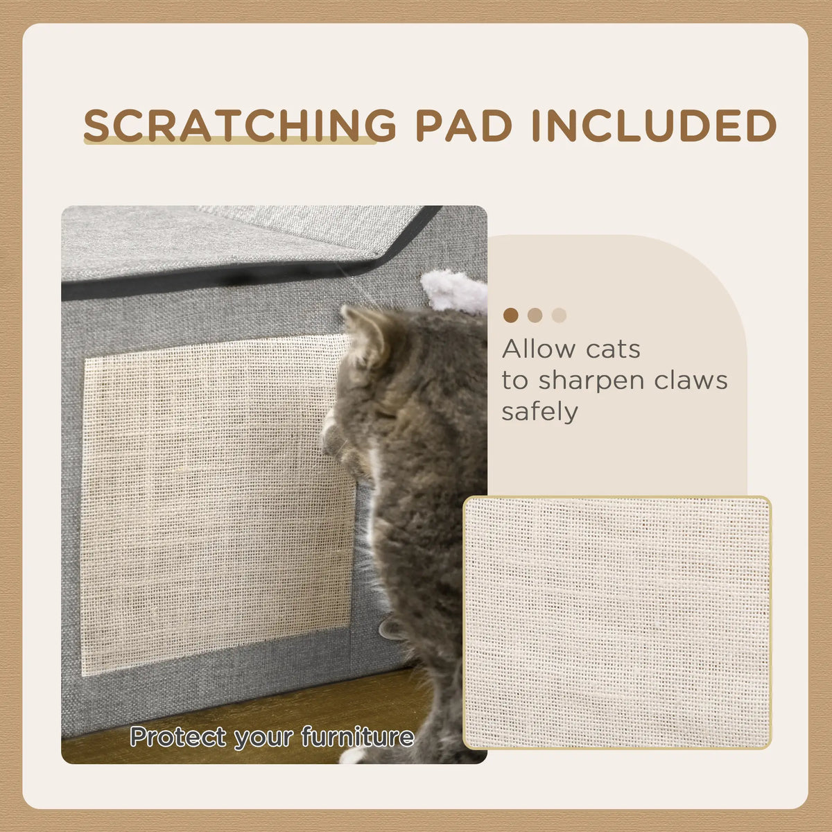 Large Cat Bed, Indoor Cat House with Soft Cushion, Scratching Pad, Grey Cat Houses at Gallery Canada