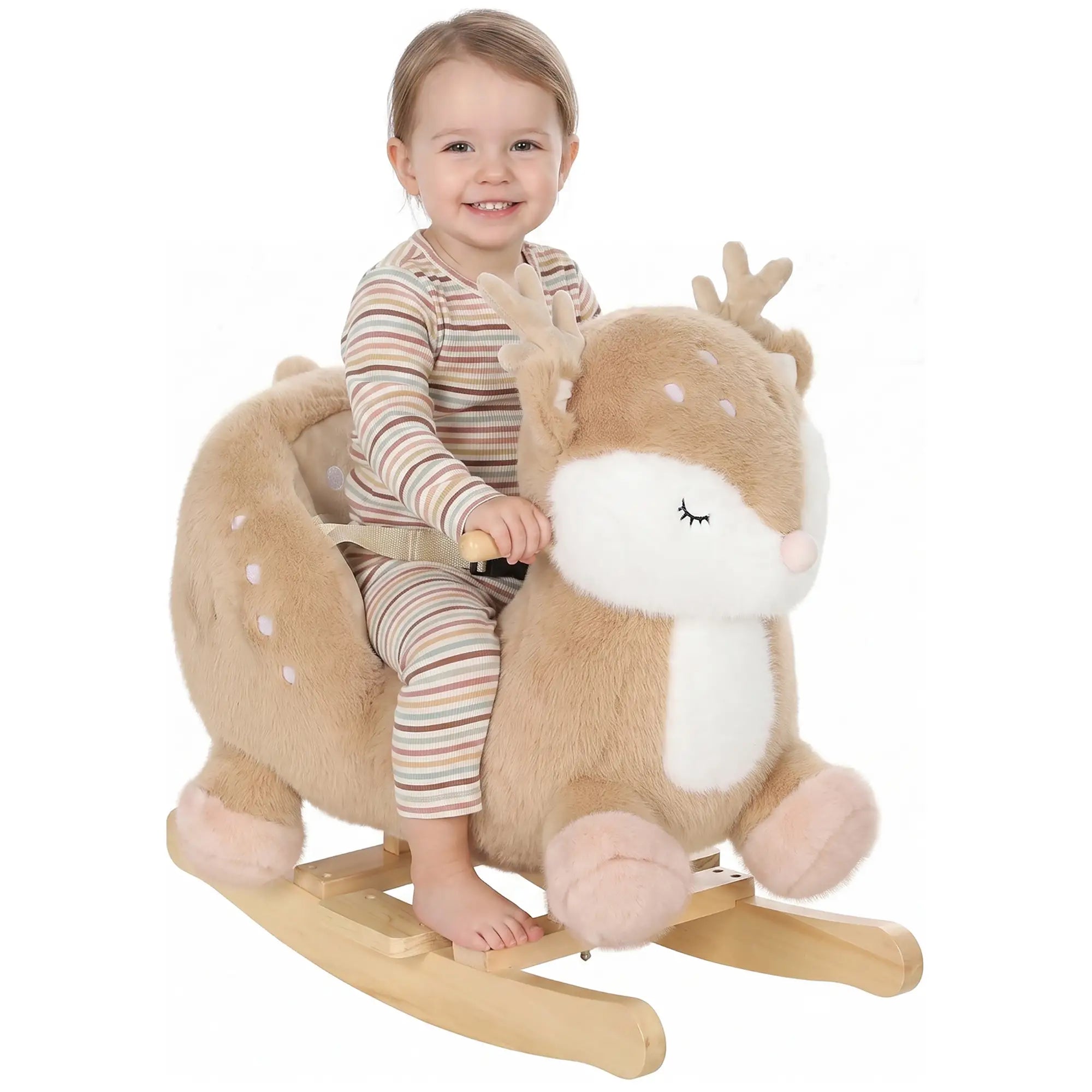 Toddler Rocking Horse, Deer Sound Seat Belt Rocking Stopper, Brown, Brown Rocking Horses at Gallery Canada