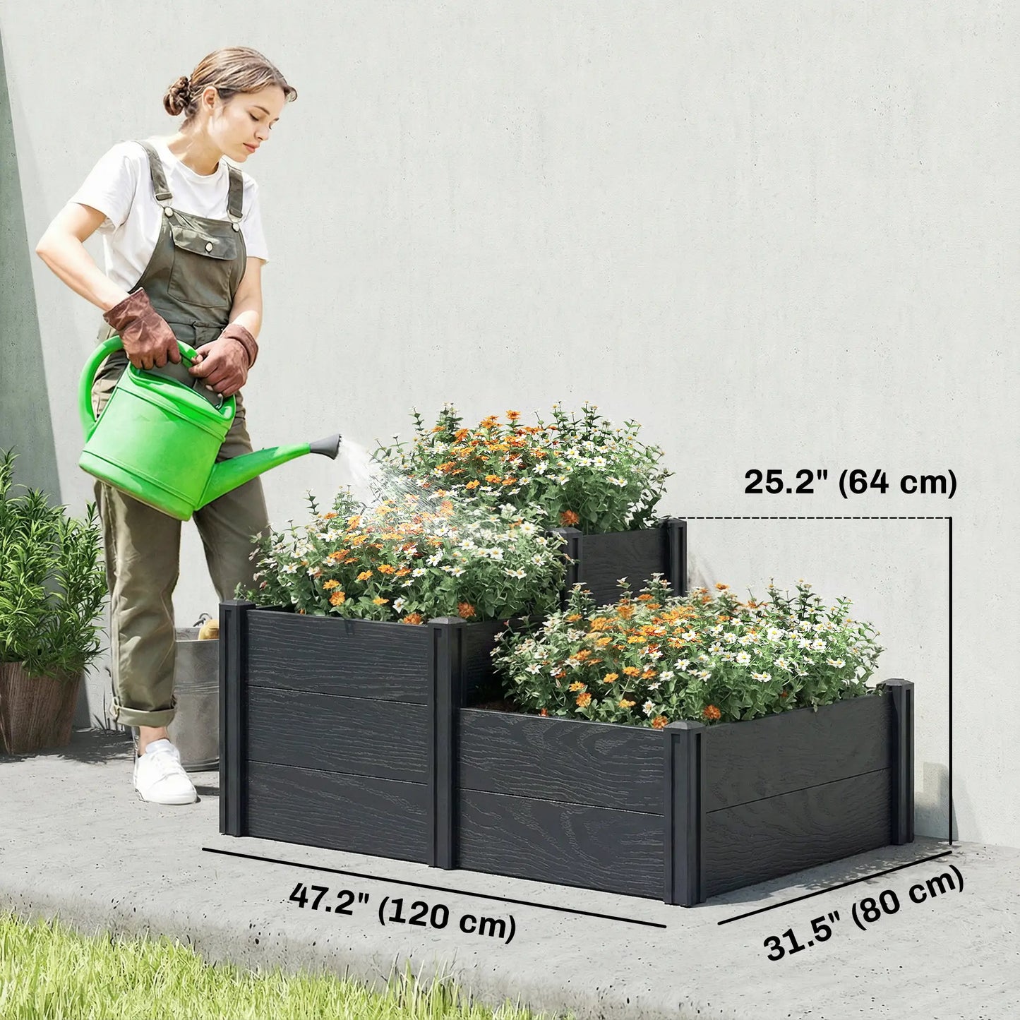 3-Tier Elevated Garden Box, Vinyl Raised Bed Kit, Grey Wood Effect, Grey Wooden Planter Boxes at Gallery Canada