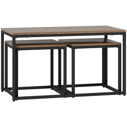 Nesting Coffee Table Set of 3, Black Metal Frame, 3-Piece, Brown Coffee Tables at Gallery Canada