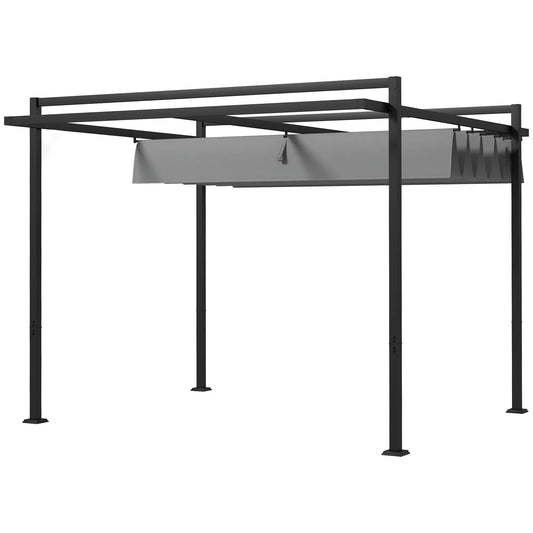 10'X10' Retractable Pergola, Garden Shade Shelter, Dark Grey