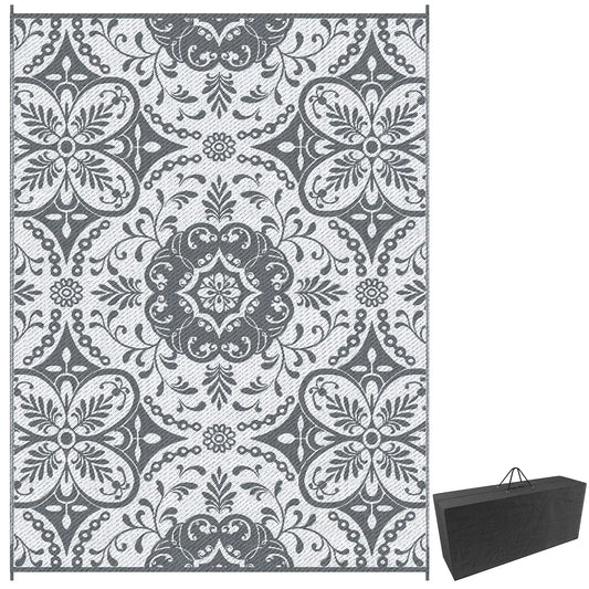 Portable Outdoor Rug, 9' x 12', Waterproof, White Flower, Gray Outdoor Reversible Rugs Options at Gallery Canada