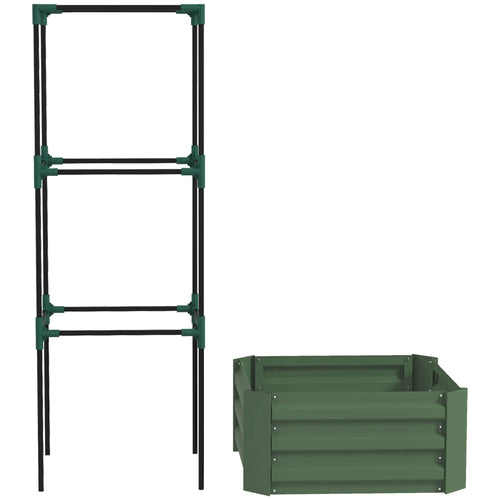 Galvanized Planter Box, Outdoor Raised Garden Bed, 3-Tier Trellis Tomato Cage