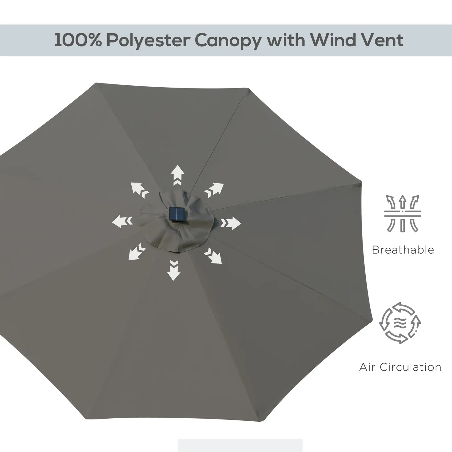 9ft Solar Patio Umbrella, 24 LED Lights, Tilt Canopy, Charcoal Grey Sun Umbrellas at Gallery Canada
