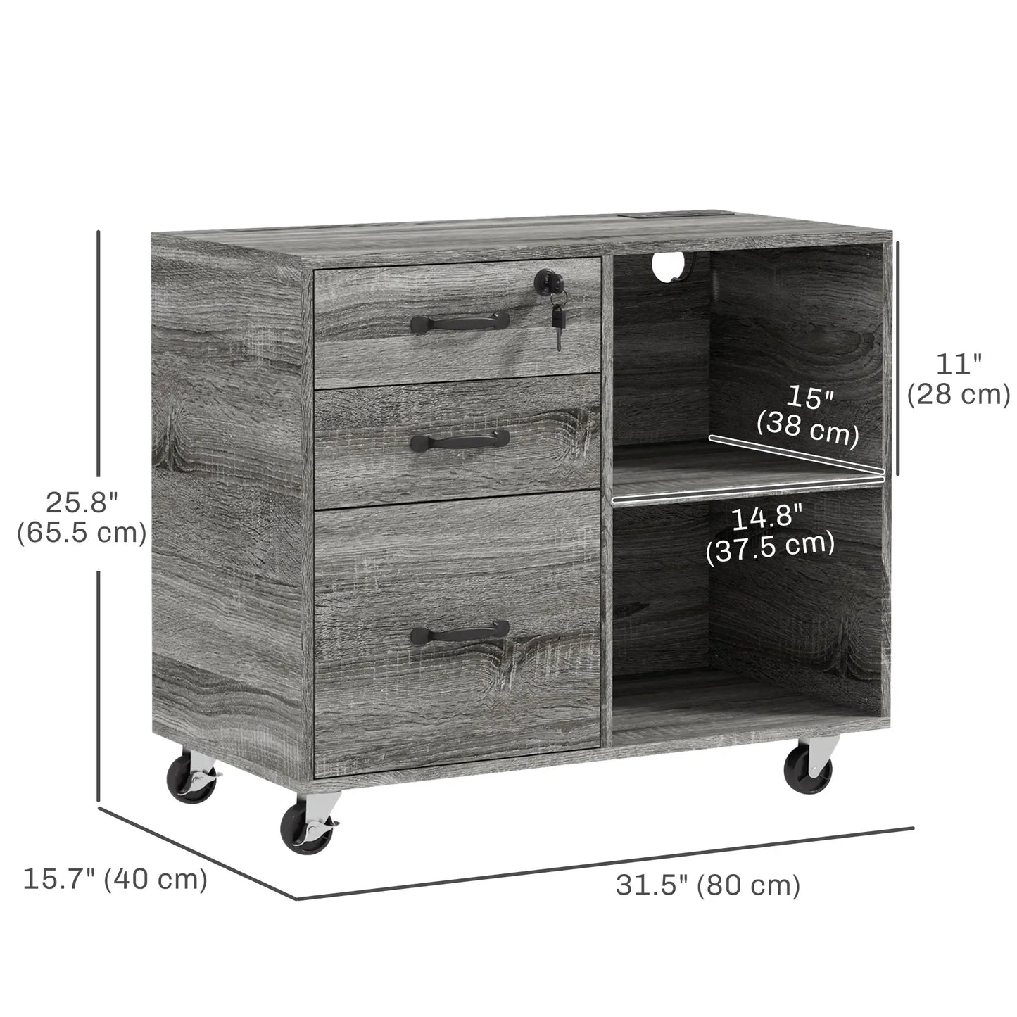 Mobile Printer Stand, Charging Station, USB Ports, Locking Cabinet, A4 Letter Size, Grey Office Cabinets & Cupboards at Gallery Canada