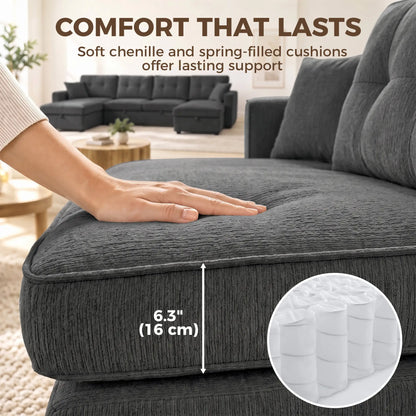 U Shaped Sectional Sofa Bed, 113" Pull Out Sleeper, Dark Grey 3-Seater Sofas at Gallery Canada