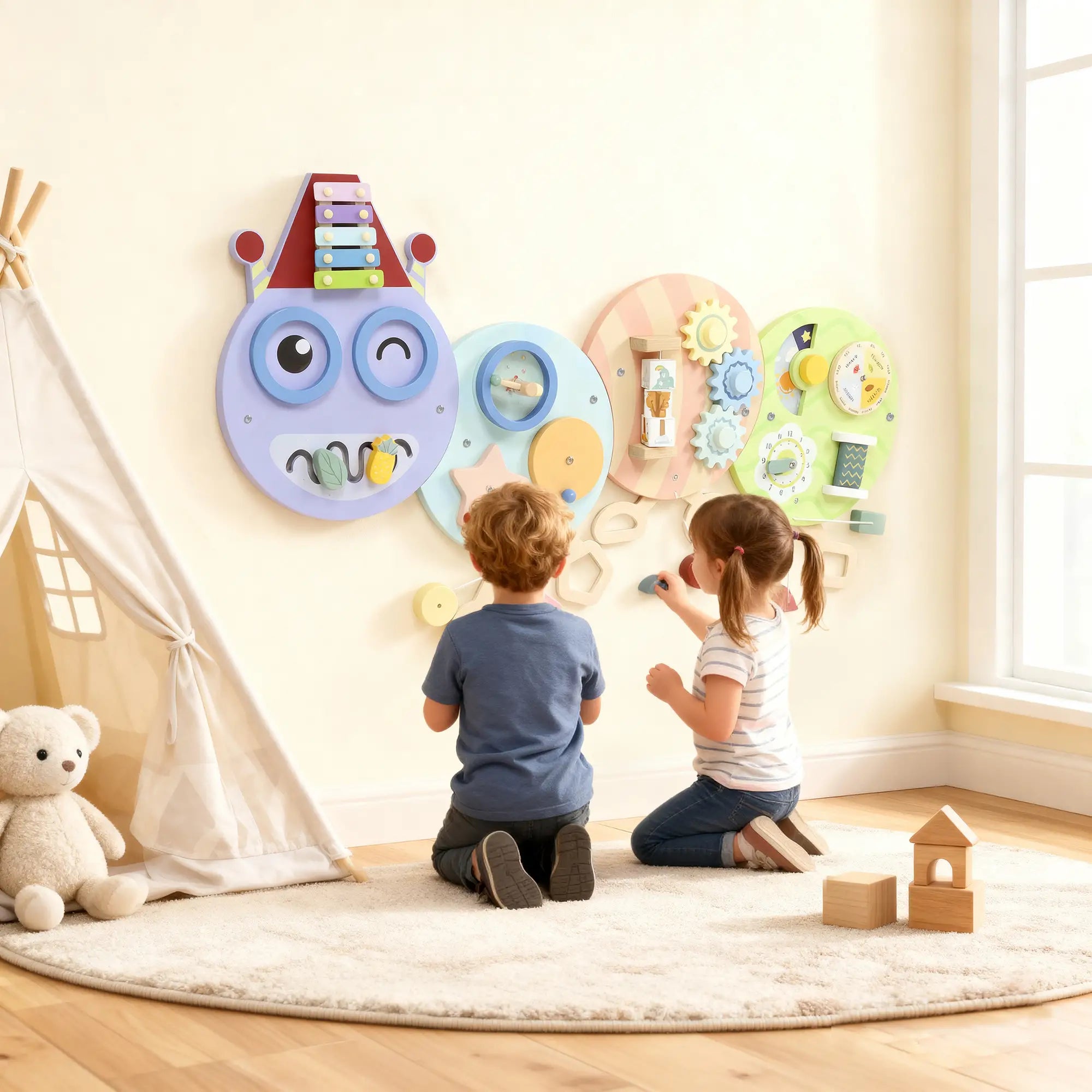Caterpillar Montessori Busy Board, 7 in 1 Sensory Wall, for Toddlers 3+ Years Toy Playsets at Gallery Canada